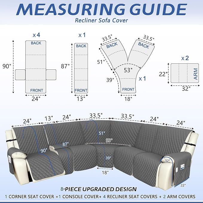 Arfntevss Recliner Sectional Couch Covers 1OO% Waterproof L Shape Sofa Cover