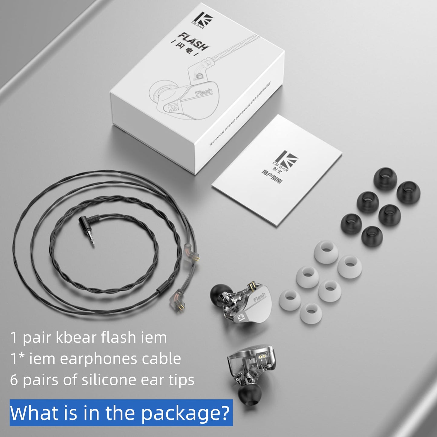 YINYOO KBEAR Flash Wired Earbuds, Gaming Earbuds, 3.5mm Plug in Ear Headphones, 1DD 1BA Hybrid in Ear Monitors, IEM Earphones with Tangle-Free Cable for Laptop PC Computer (with mic, Gray)