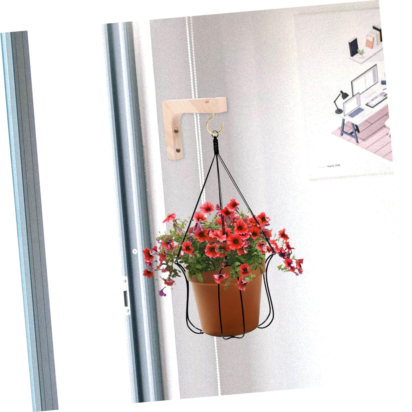 NIYANGLE 2pcs Heavy-Duty Wooden Plant Hanging Hooks Wall Mount Plant Hangers for Indoor Outdoor Pots Decorative Natural Wood Finish