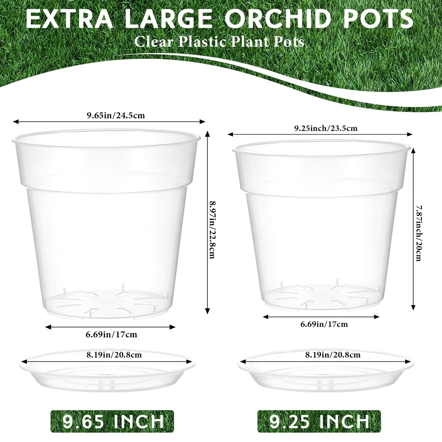 Baderke 3 Pack Clear Nursery Pot Plastic Nursery Pot Large Plant with Drainage Holes for Root Health Indoor Outdoor (9.25 Inches)