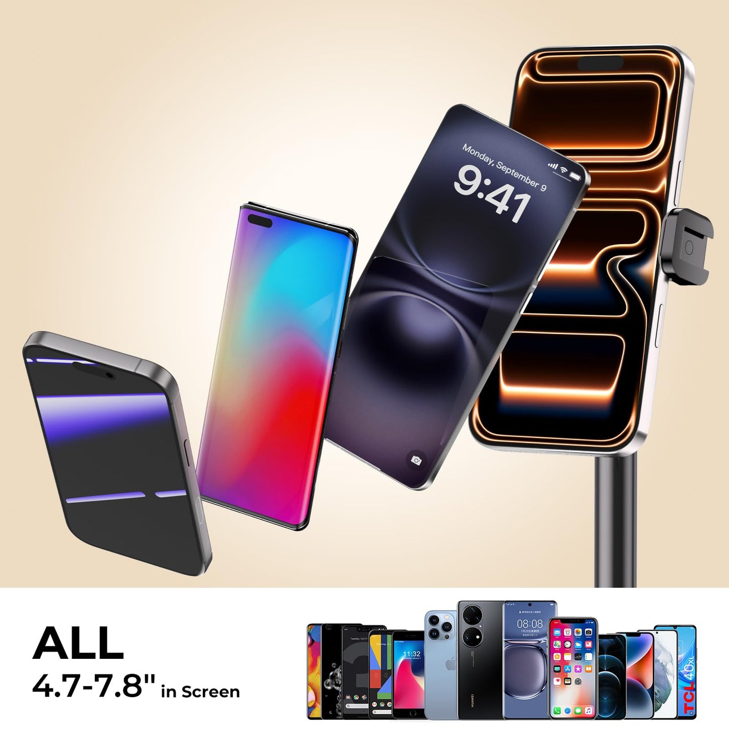 GMETAL Desktop Phone Stand, Adjustable Height & Angle Holder, Compatible with iPhone, Samsung, Android Smartphones - Night Black
