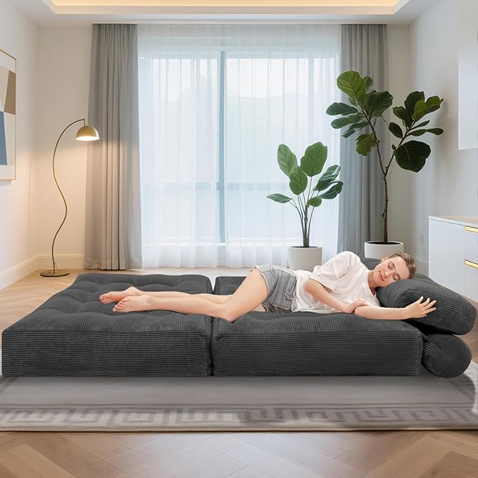 HABUTWAY Folding Sofa Bed, Foldable Floor Sofa Lounge w/Dual-Pillow & Handle