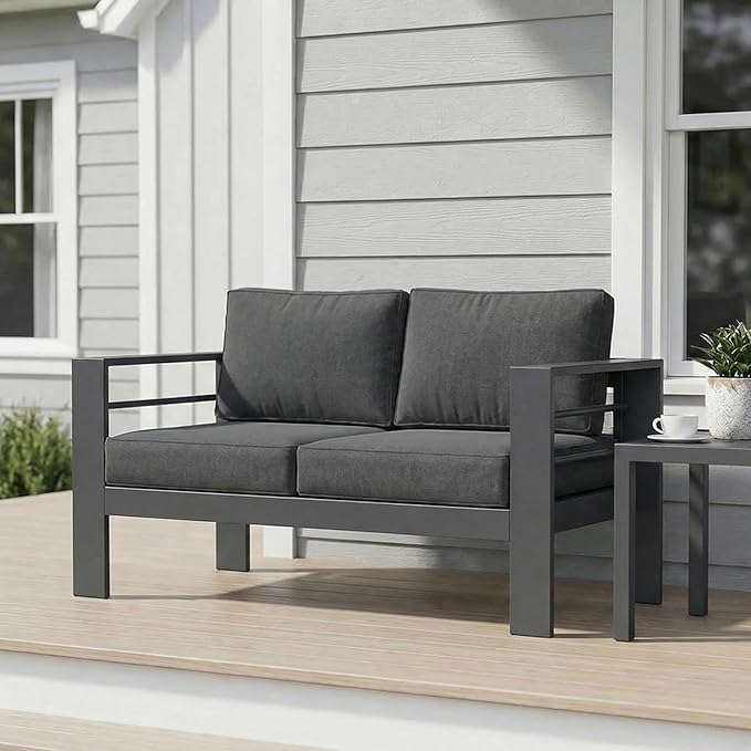 Wisteria Lane Metal Patio Furniture Sofa, All-Weather Outdoor Couch