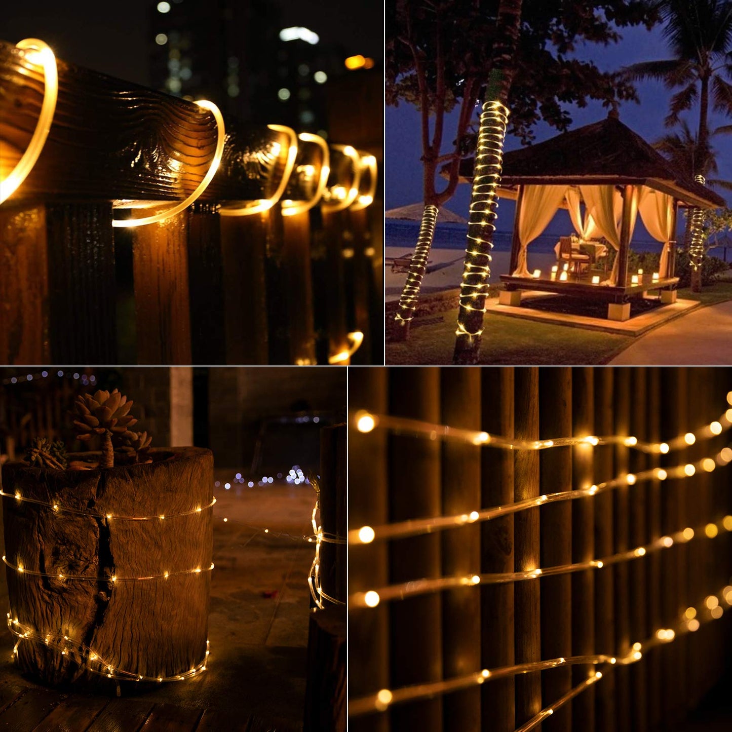 Brightown Solar Rope Lights, 39FT 100LED Outdoor Solar String Lights, IP65 Waterproof Solar Powered Fairy Lights with 8 Lighting Modes for Party Garden Yard Home Holiday Tree Decoration, Warm White