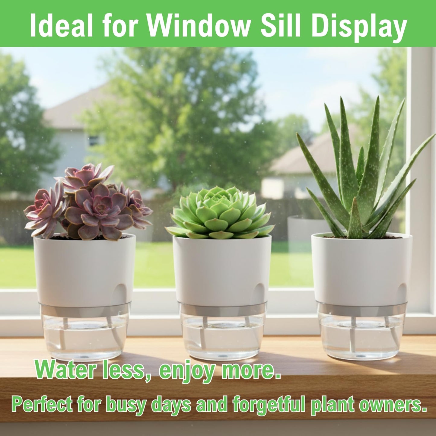 Thorkok 3.2 Inch Self Watering Planters Plastic Planter Pots 3 Pack Wicking Flower Pots Modern Decorative Planter for Small African Violets House Plants,Herbs,Indoor Outdoor Plant (White)