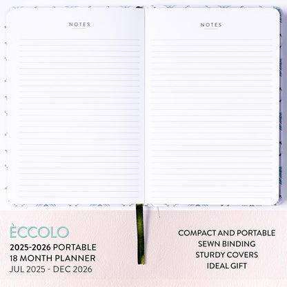 2025-2026 Eccolo 18 Month Linen Bound Planner, Monthly & Weekly Pages (5.25 x 7.75" - July 2025 - Dec 2026 - Blue Wallpaper)