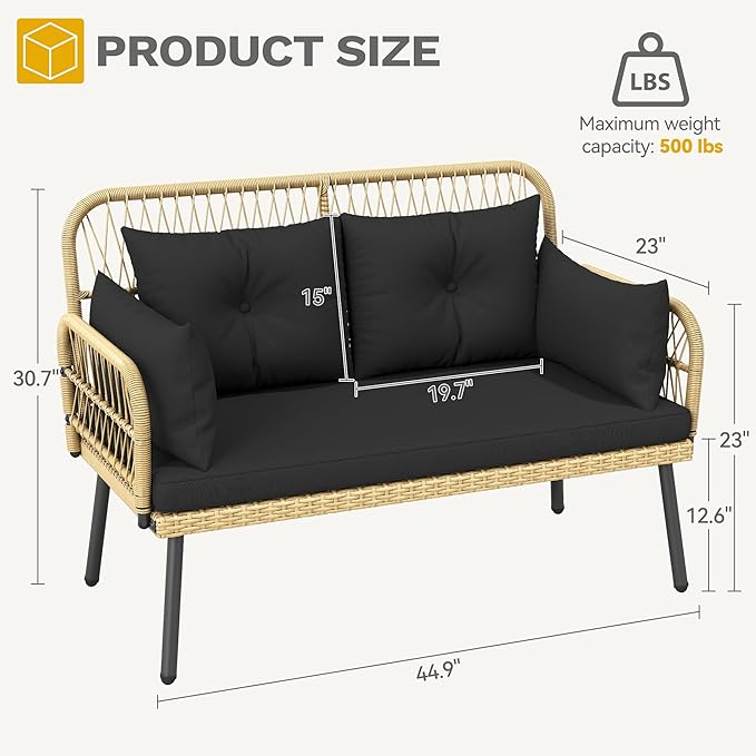 DWVO Outdoor Loveseat, Patio Wicker Furniture Set