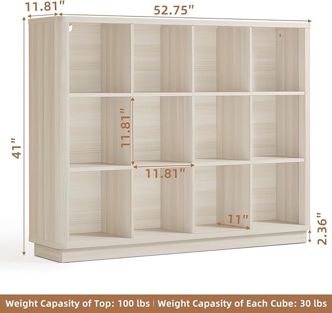Joaxswe 12 Cube Storage Organizer, Wood Floor Standing 3-Tier Cubby Bookcase