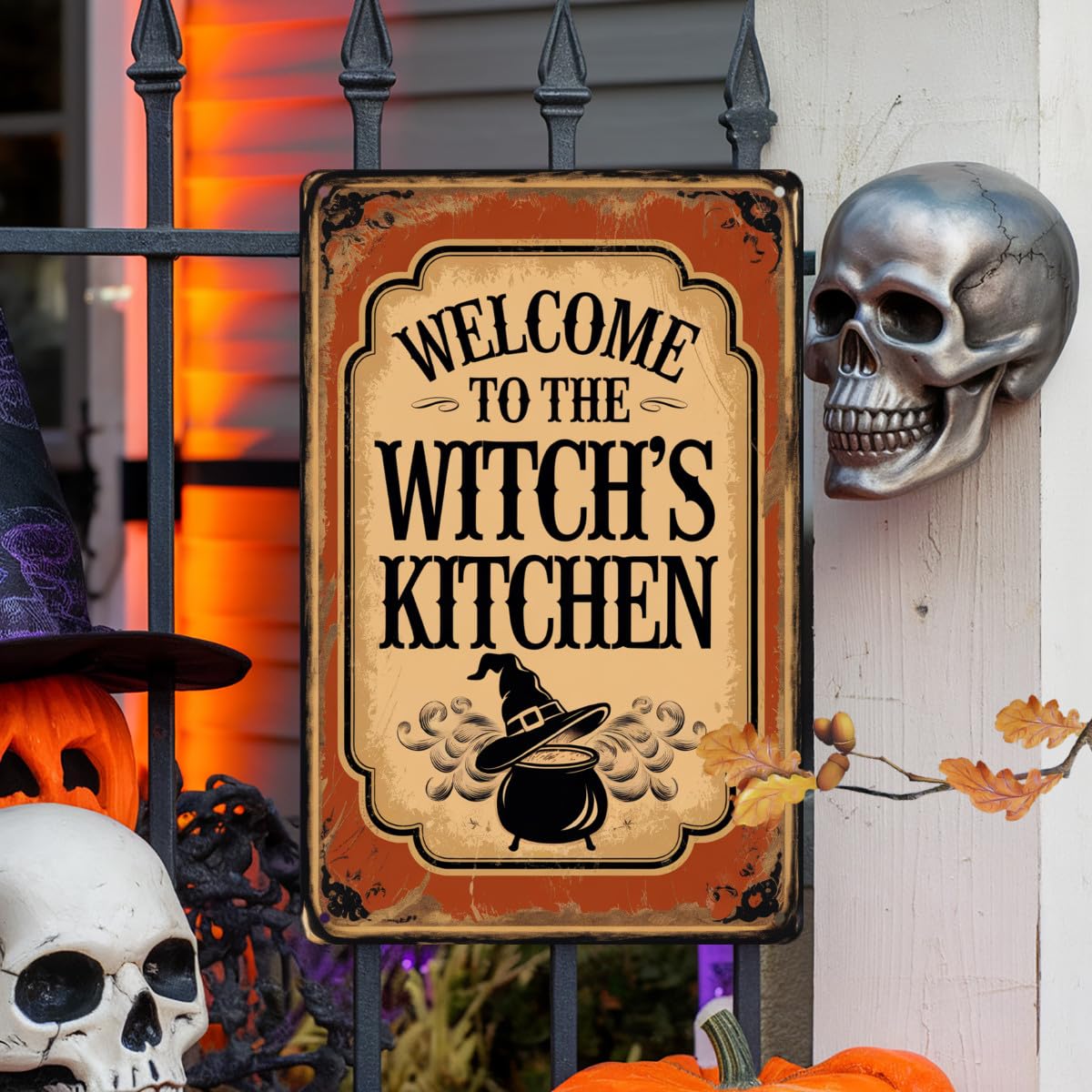 Welcome To The Witch's Kitchen Halloween Metal Tin Sign, Rustic Wall Decor For Kitchen, Farmhouse, Halloween Party, Entryway Decorative Signs & Plaques 8x12 Inch