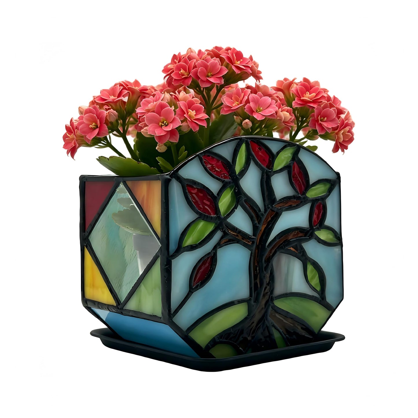 Entlityful Handmade Stained Glass Tree of Life Planter, Decorative Succulent Pot for Indoor Plants, Boho Home Decor for Windowsill and Living Room