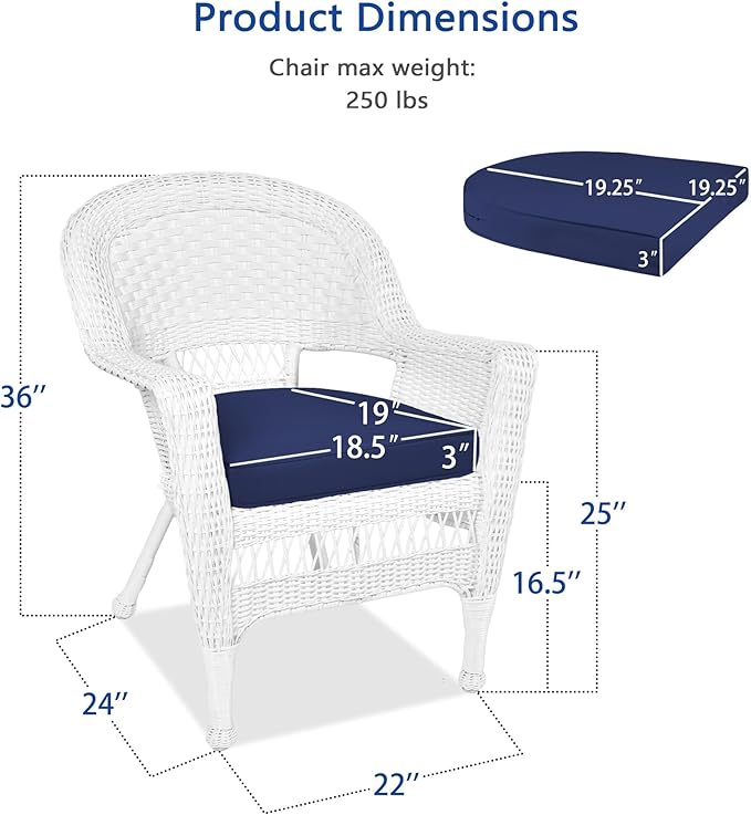 Jeco Wicker Chair with Blue Cushion