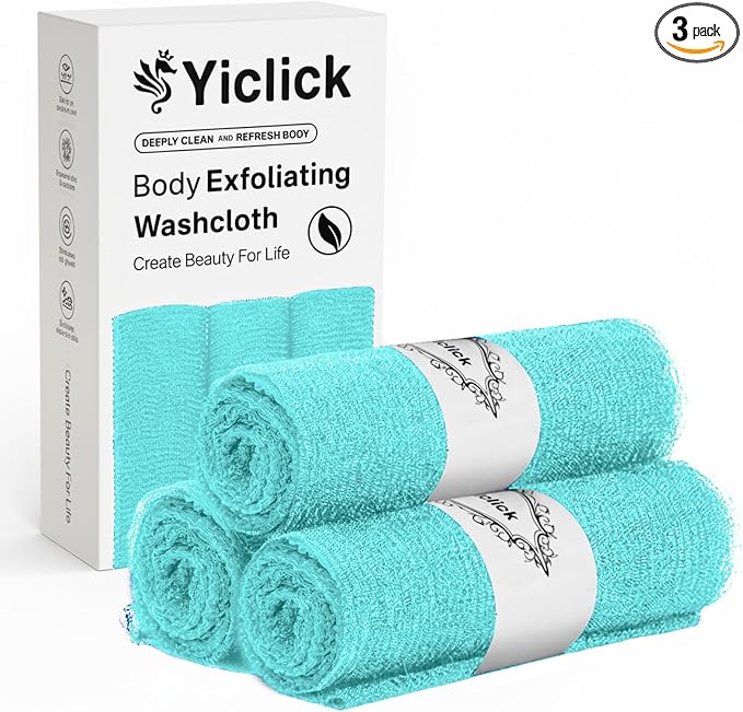 Yiclick Exfoliating Washcloth Towel, Japanese Exfoliating Wash Cloth, Korean Body Scrubber Exfoliator, Back Scrubber Washer for Shower Bath, Body Scrub African Net Sponge Loofah Luffa Colors