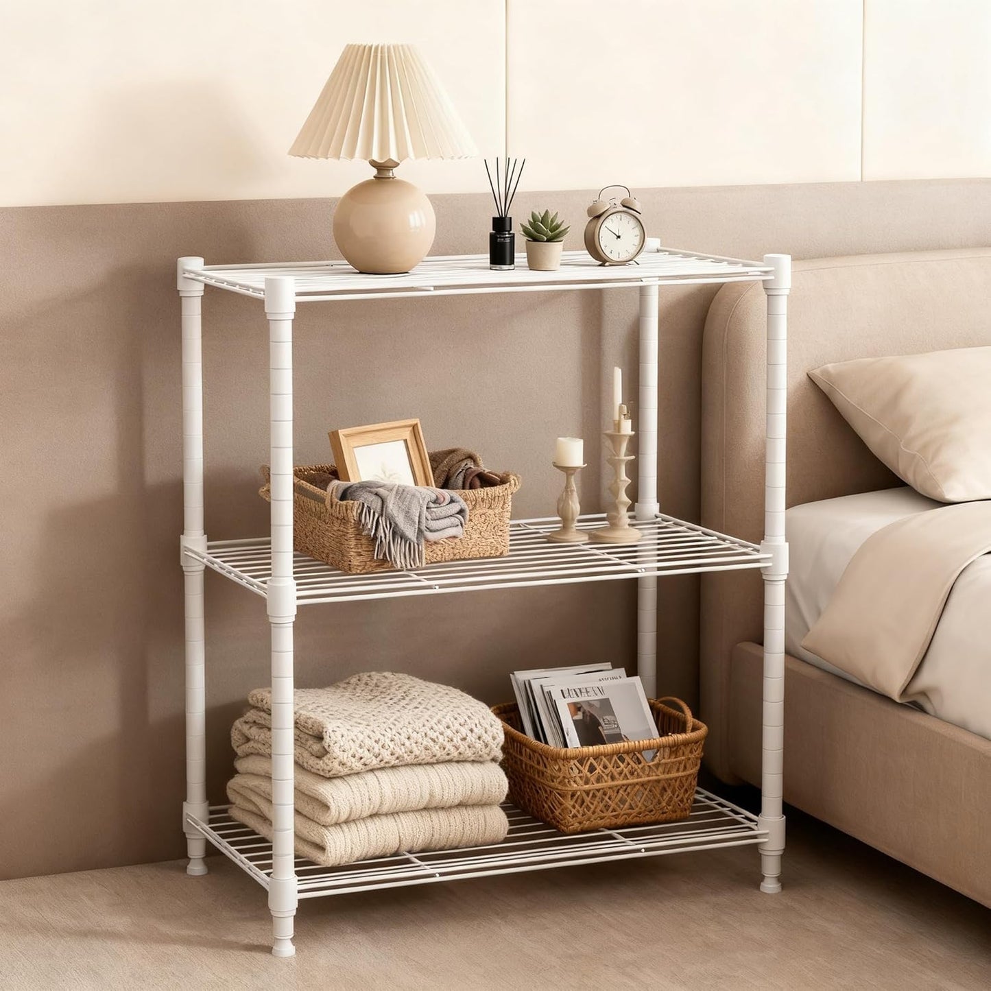 M MZG 450 lbs Wire Storage Shelving 3-Tier Utility Shelving Unit Steel Organizer Wire Rack for Home,Kitchen,Office,White (11.8" D x 17.7" W x 26.4" H)