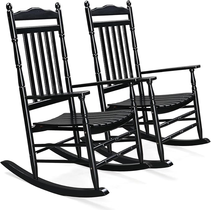 VINGLI Wooden Rocking Chair Outdoor Set of 2, Patio Rockers
