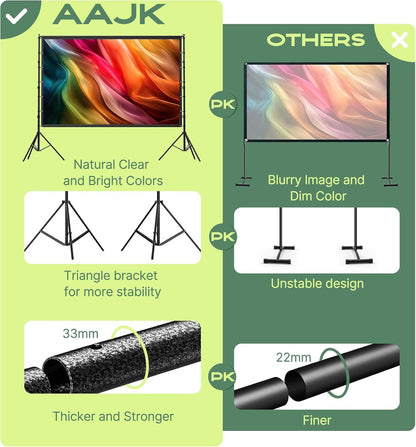 AAJK100-inch Portable Projector Screen with Stand – Elevate Your Outdoor Movie Nights with 4K HD Clarity and Lightweight Convenience