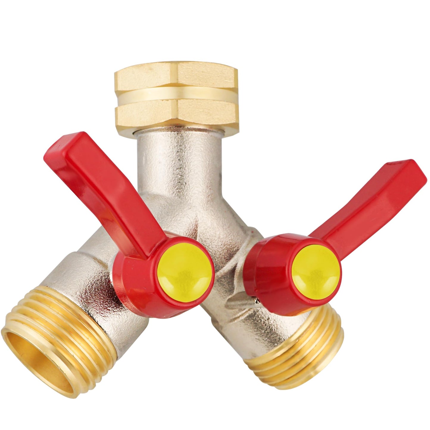 DINGBAI Hose Splitter 2 Way, Brass High Flow Garden Hose Splitter Heavy Duty, Hose Connector, Water Spigot Splitter, Full Flow Faucet Splitters with shutoff, 3/4” GHT Inlet