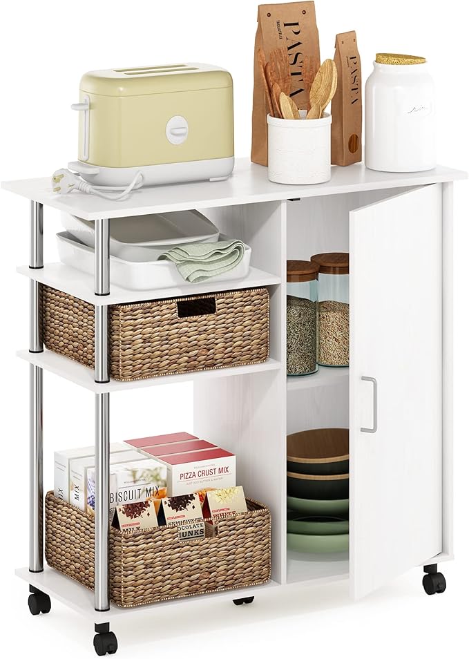 Furinno Helena Rolling Cart, 4-Tier Rolling Utility Cart