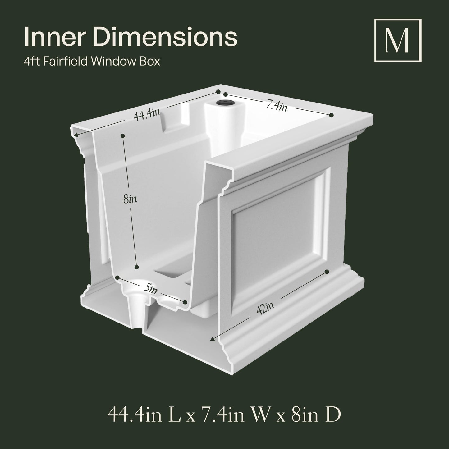 Mayne Fairfield 4ft Window Box - White - Durable Self Watering Resin Planter with Wall Mount Brackets, Plastic (5823-W)