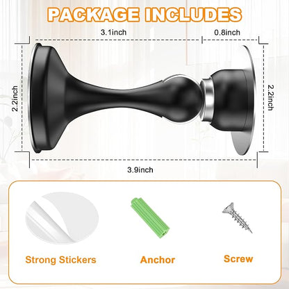 Crosize Magnetic Door Stoppers 1 Pack, Stainless Steel Door Stops for Wall and Floor Mounting, Gate Stops, No Drilling Metal Doorstops with Adhesive Tapes, Black