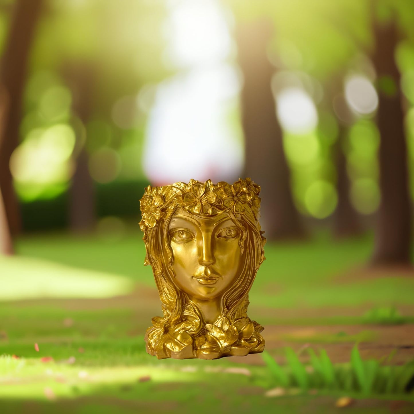 Romehaha Face Flower Pot Head Planter with Drainage Hole - Cute Resin Goddess Face Planter for Indoor & Outdoor Use (Goddess Golden, Large)
