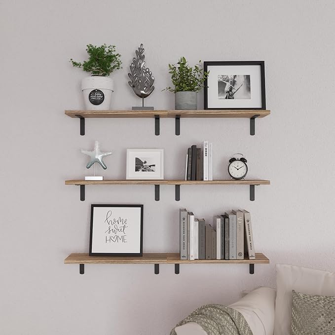 WOPITUES Wood Floating Shelves Set of 6, Shelves