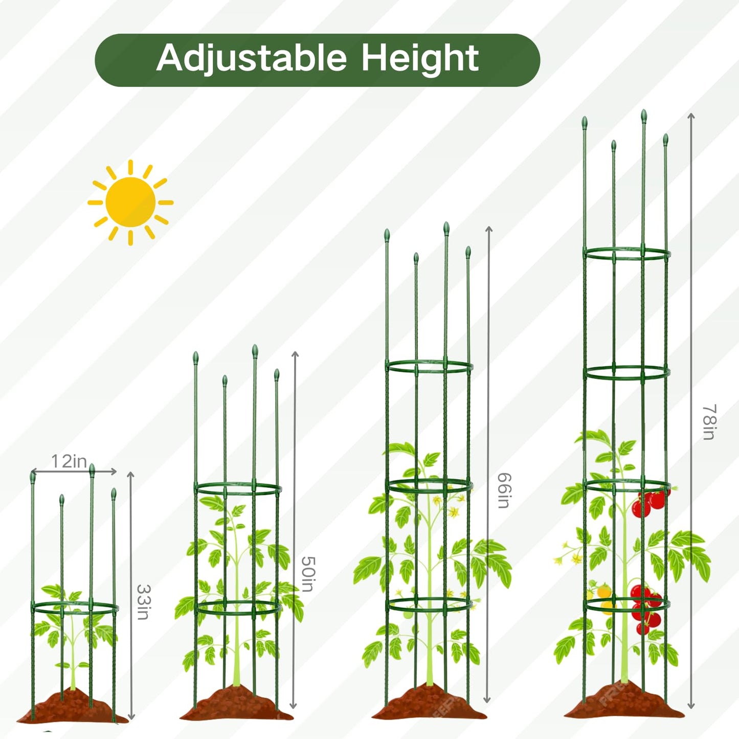 Wikdey Tomato Cages for Garden&Pots, 2 Pack 50" Plant Support Trellis for Tomatoes, Cucumbers, Beans | Heavy-Duty Steel with Rust-Proof Coating | Garden Stakes for Outdoor Indoor Plants