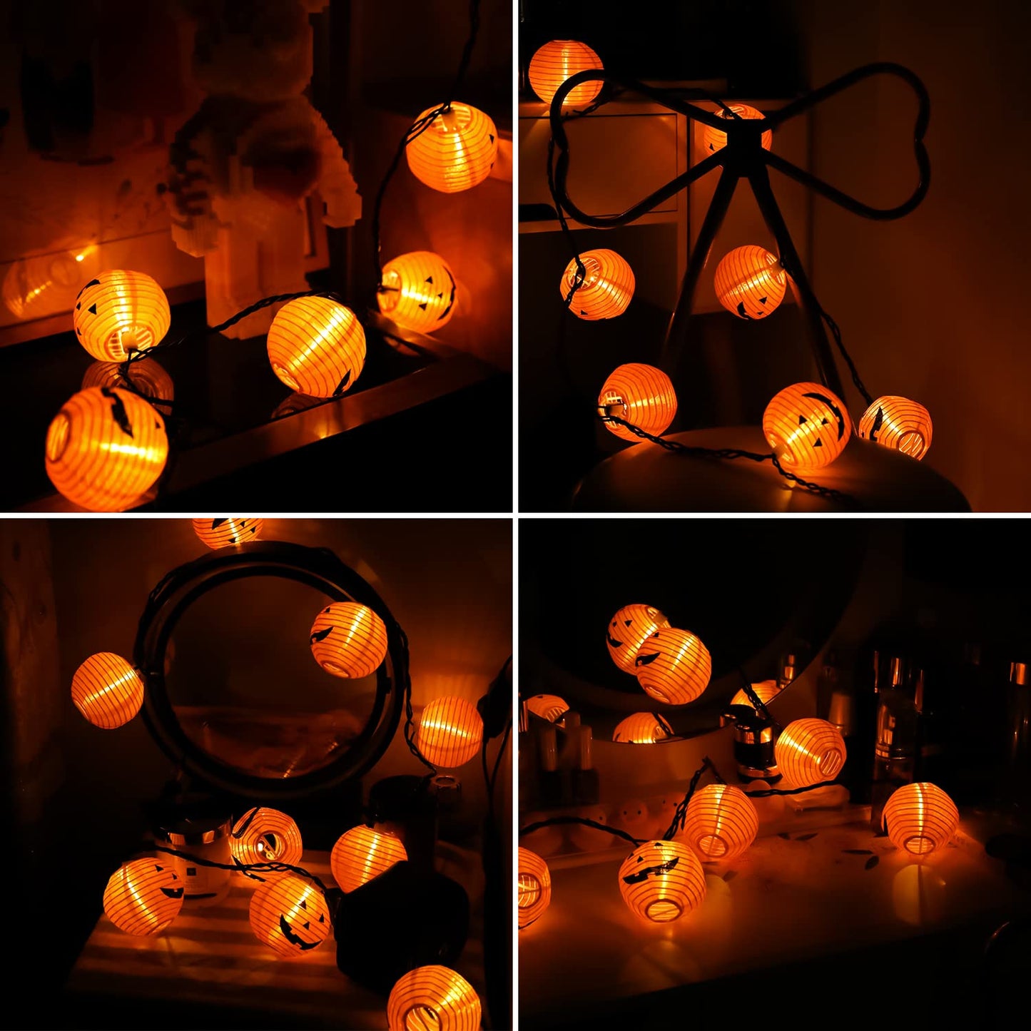 PASUTO Halloween Decorations Light Halloween Pumpkin Lantern String Lights, 10 Pack Jack O Lanterns Pumpkins Lights Plug in, 8.5FT Mini Pumpkin Light Connectable Indoor/Outdoor Halloweens Decorations