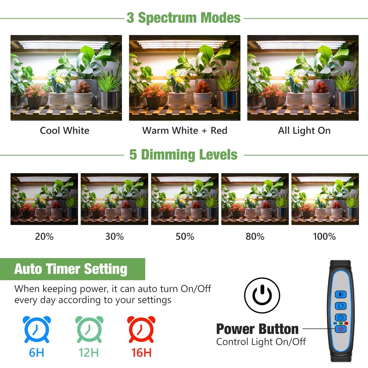 Kullsinss Plant Grow Light Strips, 240 LEDs Grow Lights for Indoor Plants Full Spectrum with Upgrade Timer 6/12/16 Hrs, 3 Spectrum Modes, Sunlike Grow Lamp for Seedlings Hydroponics Succulent, 2 Pack