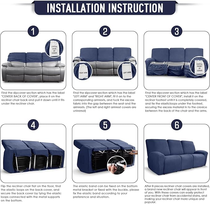 TAOCOCO Recliner Sofa Covers 8-Pieces Stretch Large Couch Covers