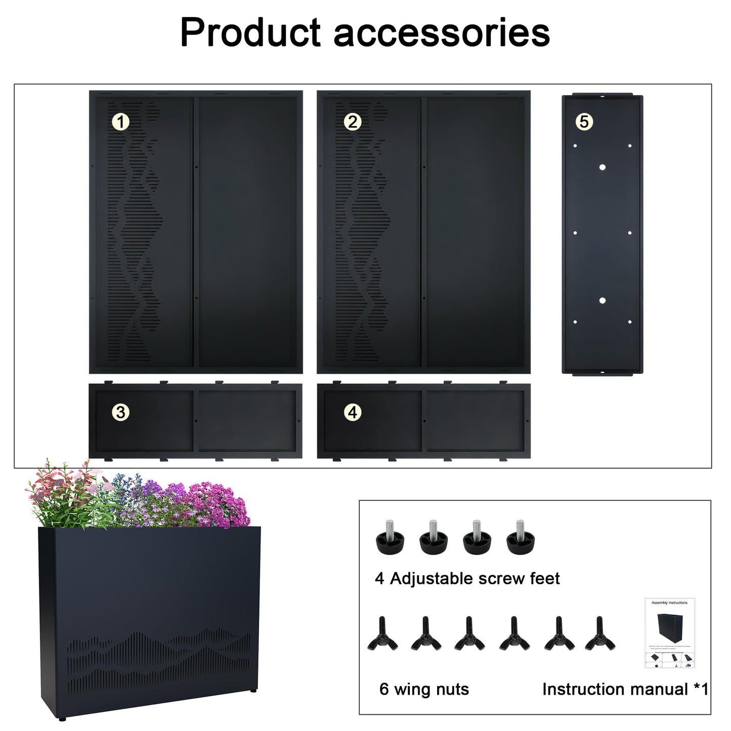 Vrtizalv Metal Rectangular Planter Box, 38”L x 12”W x 30”H Black Heavy-Duty Raised Garden Bed for Outdoor Plants, Easy Assembly & Adjustable Feet for Porch, Garden, Patio, Yard Outdoor Plants