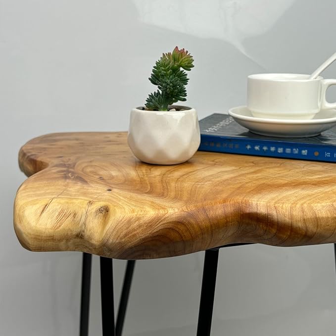 Rustic Solid Wood Live Edge Style End Table, Natural Wood Side Table