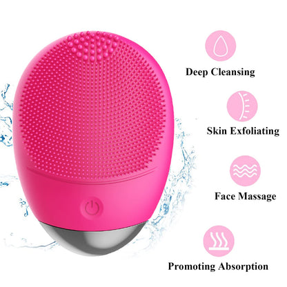 Facial Cleansing Brush, 3-in-1 Electric Soft Silicone Waterproof Face Scrubber, USB Rechargeable IPX7 Waterproof Sonic Vibrating Face Brush for Deep Cleansing, Gentle Exfoliating and Massaging