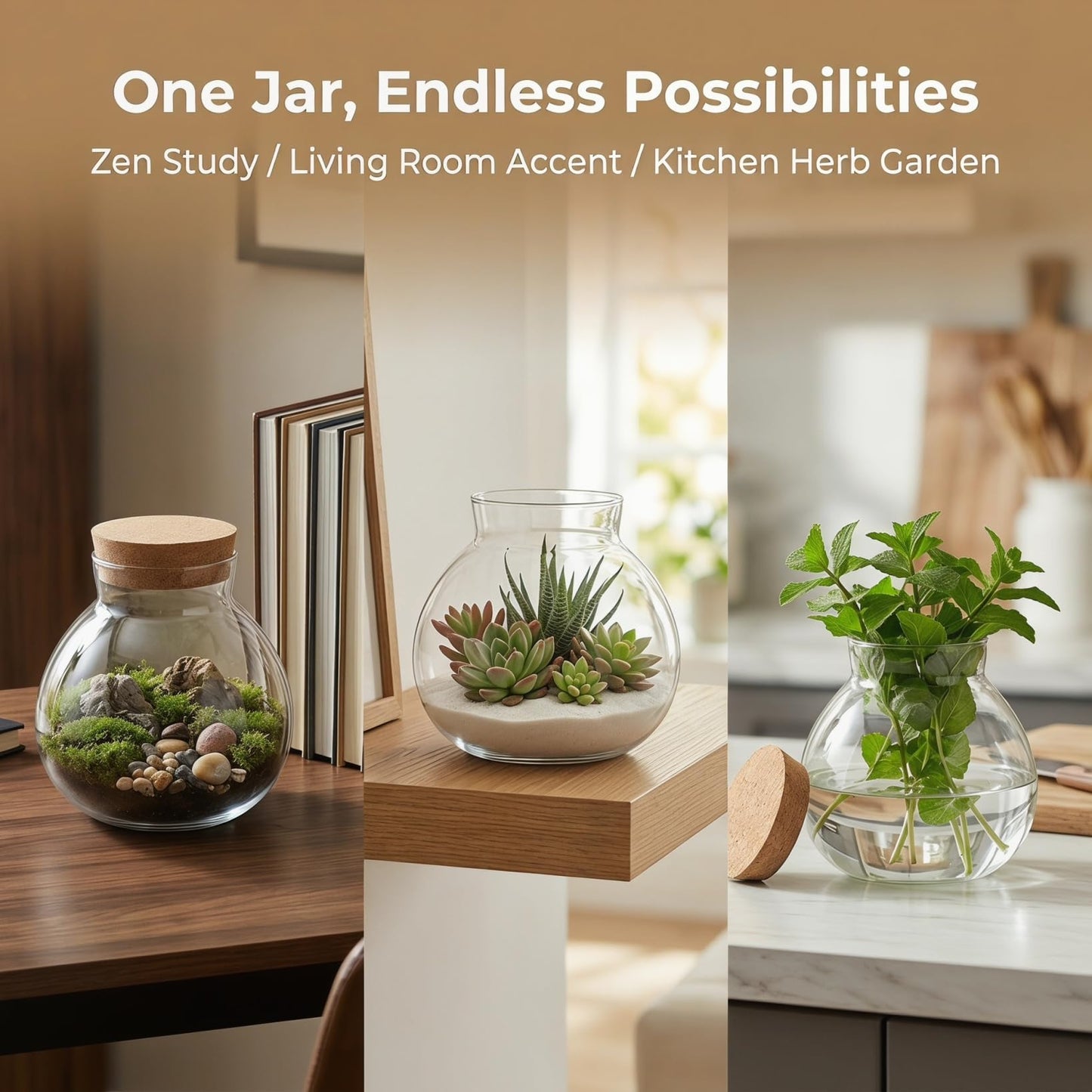Alasum Glass Terrarium Bottle with Cork Lid 5.90X6.29X5.90In Round Jar for DIY Micro Landscape Fairy Garden Miniatures Home Decor and Kitchen Storage