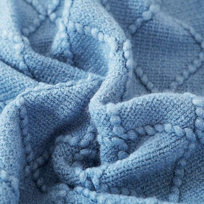 BOURINA Blue Throw Blanket 60x80 Inches Throw Textured Solid Soft Sofa Throw Couch Knitted Decorative Blanket