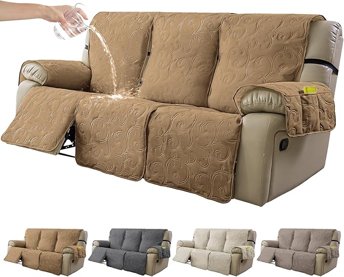 100% Waterproof Recliner Sofa Covers 3 Seater, 6-Piece Split Non-Slip Reclining