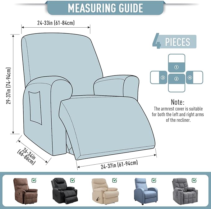 TAOCOCO Recliner Cover 4-Pieces, Recliner Stretch Sofa Slipcover, Recliner