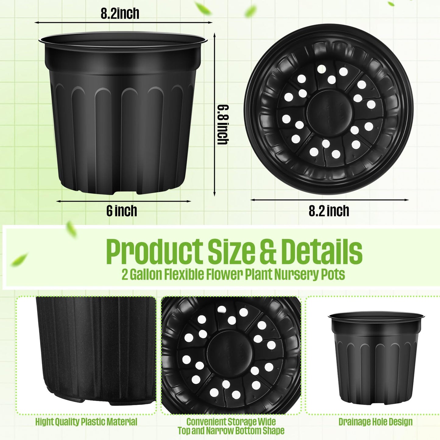 Ziliny 25 Pcs 2 Gallon Plant Nursery Pots Bulk Plastic Planter Flexible Flower Seedlings Pot with Drainage Hole Thickened Seed Starting Container for Flower Succulents Cuttings Transplanting
