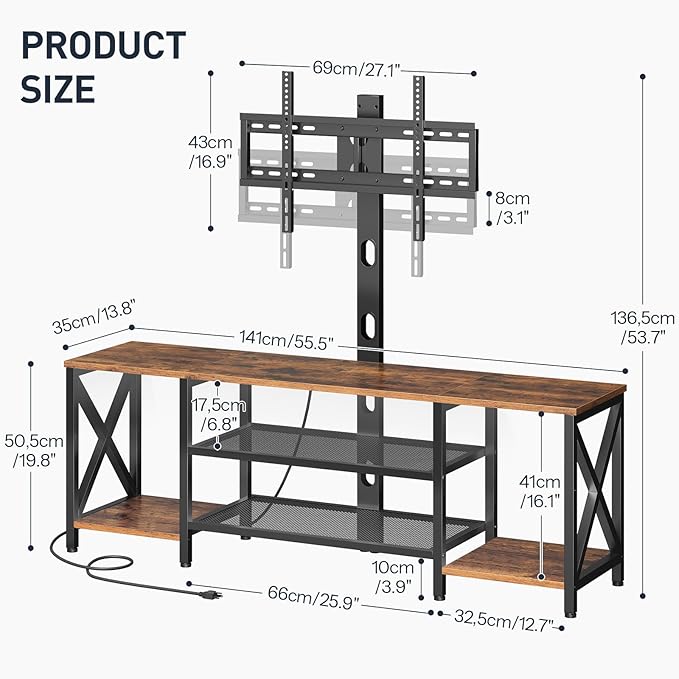 HOOBRO TV Stand with Mount and Power Outlet, LED Entertainment Center with