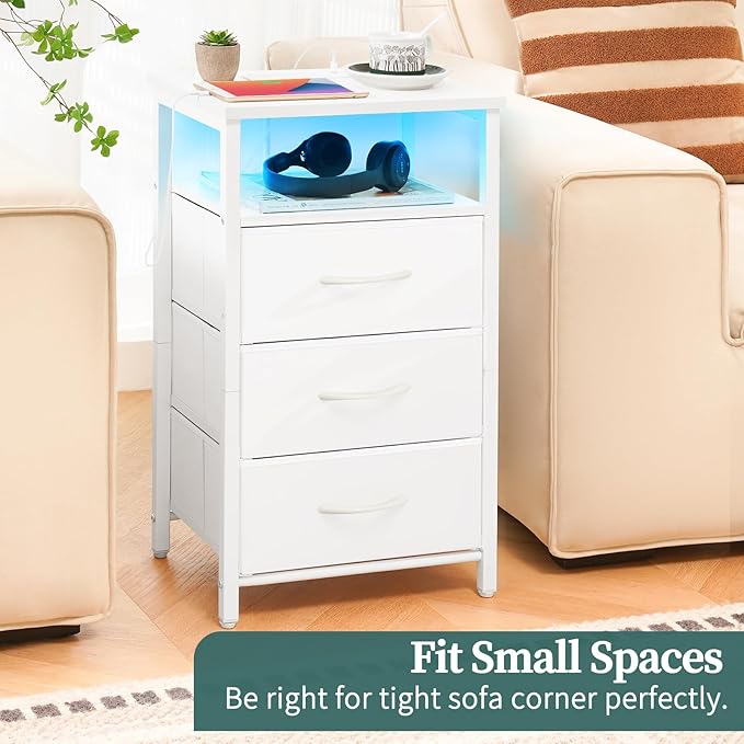 Yoobure Night Stand with Charging Station, 16 Colors LED Nightstand with USB
