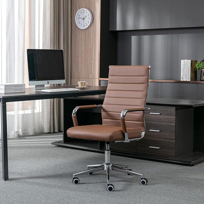 Home Office Chair Ribbed, Modern Leather Conference Waiting Room Chairs
