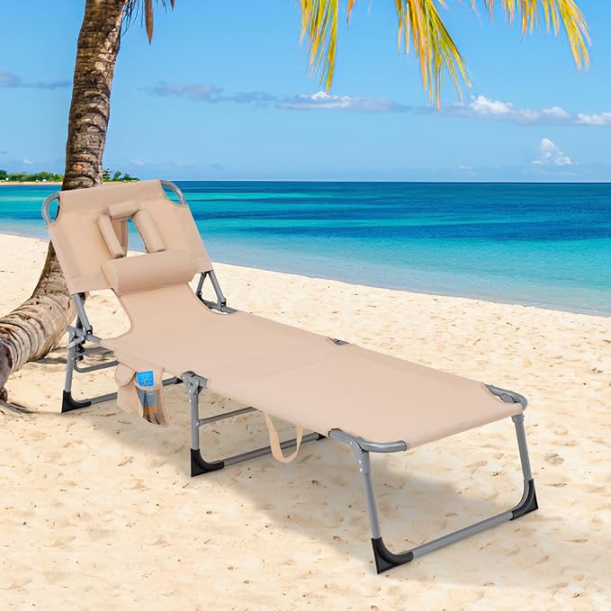Goplus Tanning Chair, Folding Adjustable Patio Lounge Chair