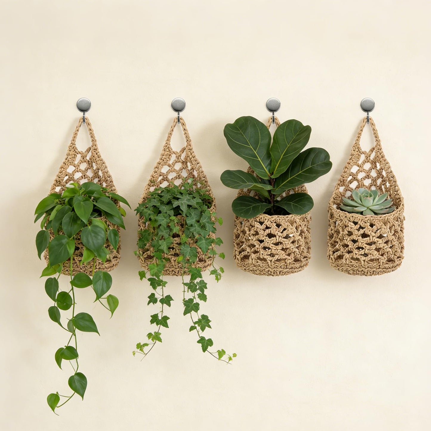 Foxtell 6 Pack Macrame Plant Hangers, 9.4” x 5.1” Cotton Wall Hanging Plant Baskets, Boho Woven Hanging Storage Flower Baskets for Indoor Outdoor Plants, Herbs & Home Decor