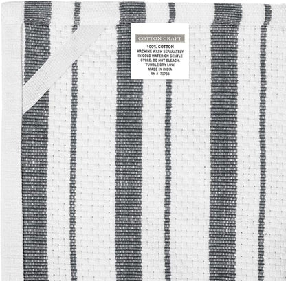 COTTON CRAFT - 4 Pack - Basket Weave Kitchen Towels - Grey - Cotton - Oversized