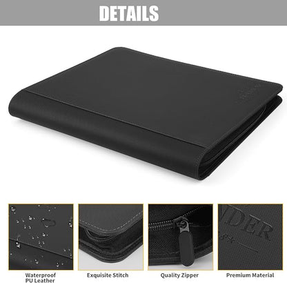 Toploader Binder,Toploader Hard Cases, 9-Pocket Pages Sleeves Hold up 288 Cards.Toploader Card Binder with Sleeves for “3×4” rigid，Card Holder(black)