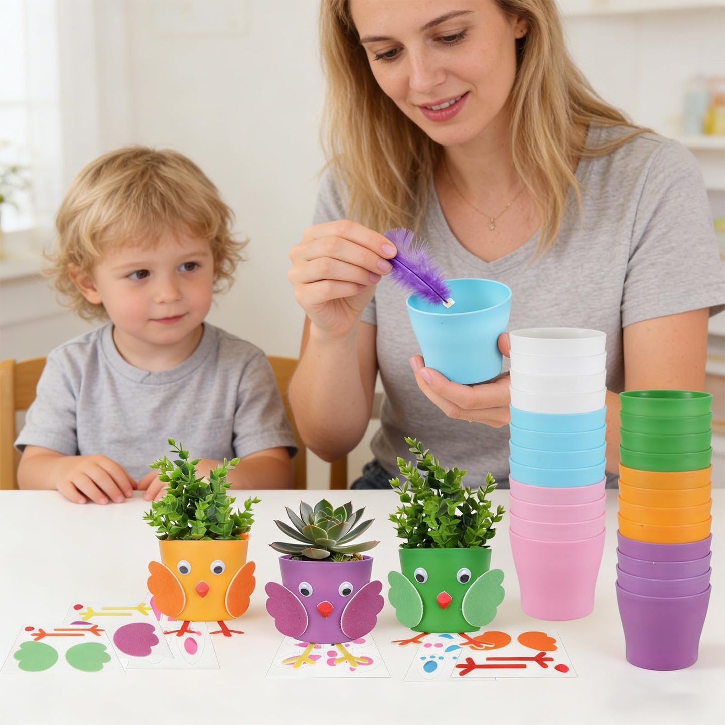 DANHMAO 24 Sets DIY Easter Flower Pots Crafts Bunny Little Chick Lamb Bird Garden Spring Easter Activities Party Decorative Supplies