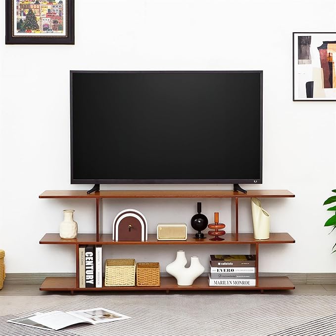Bamboo TV Stand for TVs up to 65", 3 Tier Accent Entertainment Center