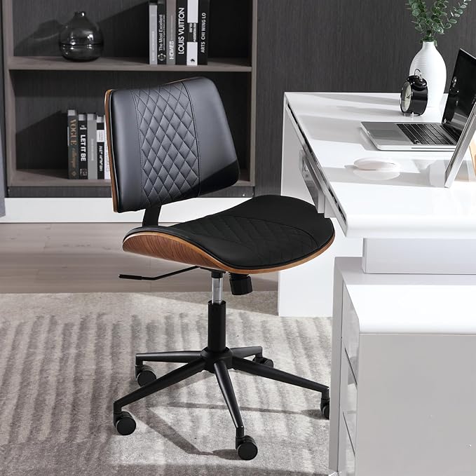 Home Office Chair No Arms with Wheels, Adjustable Height Small Desk Chair