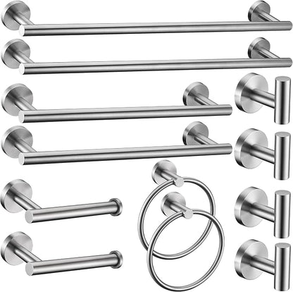 12 Pieces Brushed Nickel Bathroom Hardware Accessories Set Hand Towel Ring 16&23.6 inch Round Towel Bar Silver Toilet Paper Holder Towel Hooks 4 Pieces SUS 304 Stainless Steel,Heavy Duty,Wall Mounted