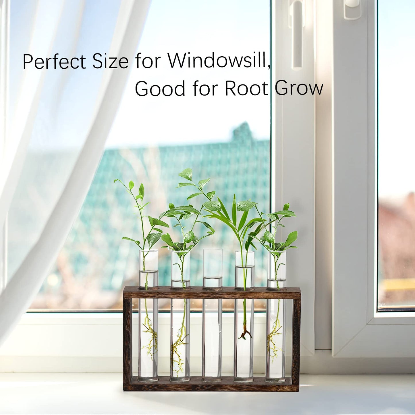 XXXFLOWER Plant Propagation Station,Plant Terrarium Wooden Stand with 5 Test Tubes,Glass Planters for Indoor Plants,Plant Lover Gifts for Women Mom Wife Daughter,Garden Office Room Decoration