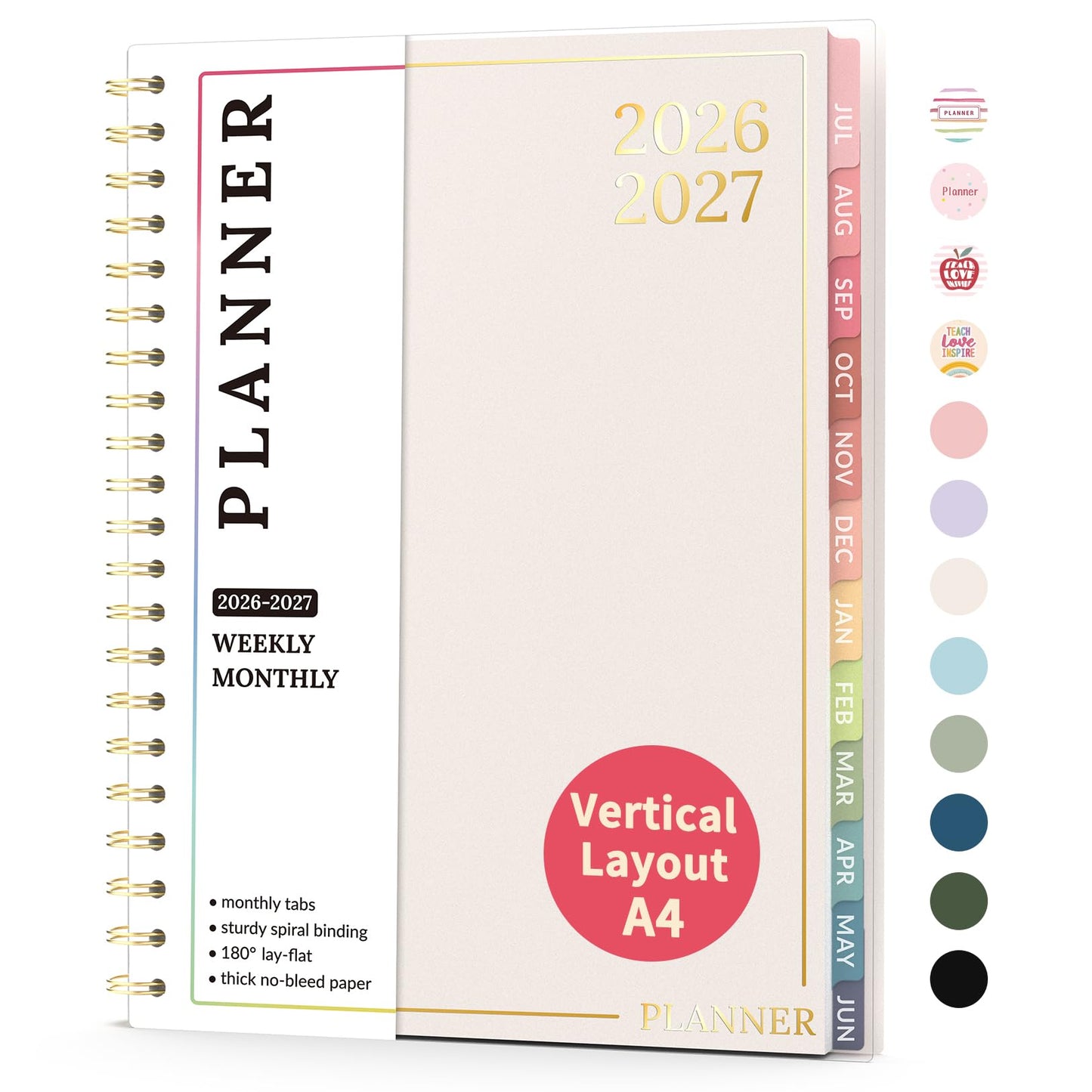 Teacher Planner 2026-2027, Forvencer Academic Planner 2026-2027, Jul 2026 - Jun 2027, 8.5"x11", Weekly & Monthly Planning Book with 7 Periods, School Agenda for Teacher Student Homeschool, A4, Beige